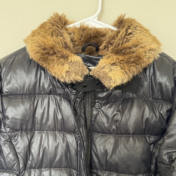 S13 Down Black Long Coat with Fur Collar - M - Picture 3 of 5